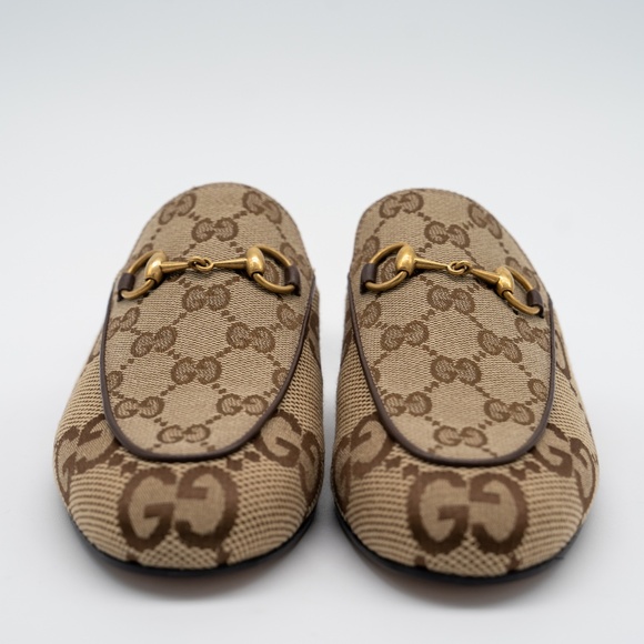 size 37G 7 US Gucci Jumbo GG Princetown Horsebit Mules Slip On Beige Brown - Picture 2 of 14